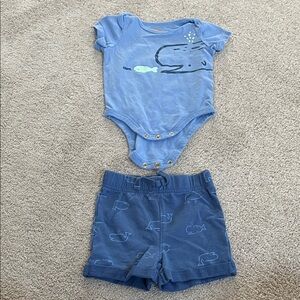 Jumping Beans Dark Blue Whale Pattern Onesie and Shorts